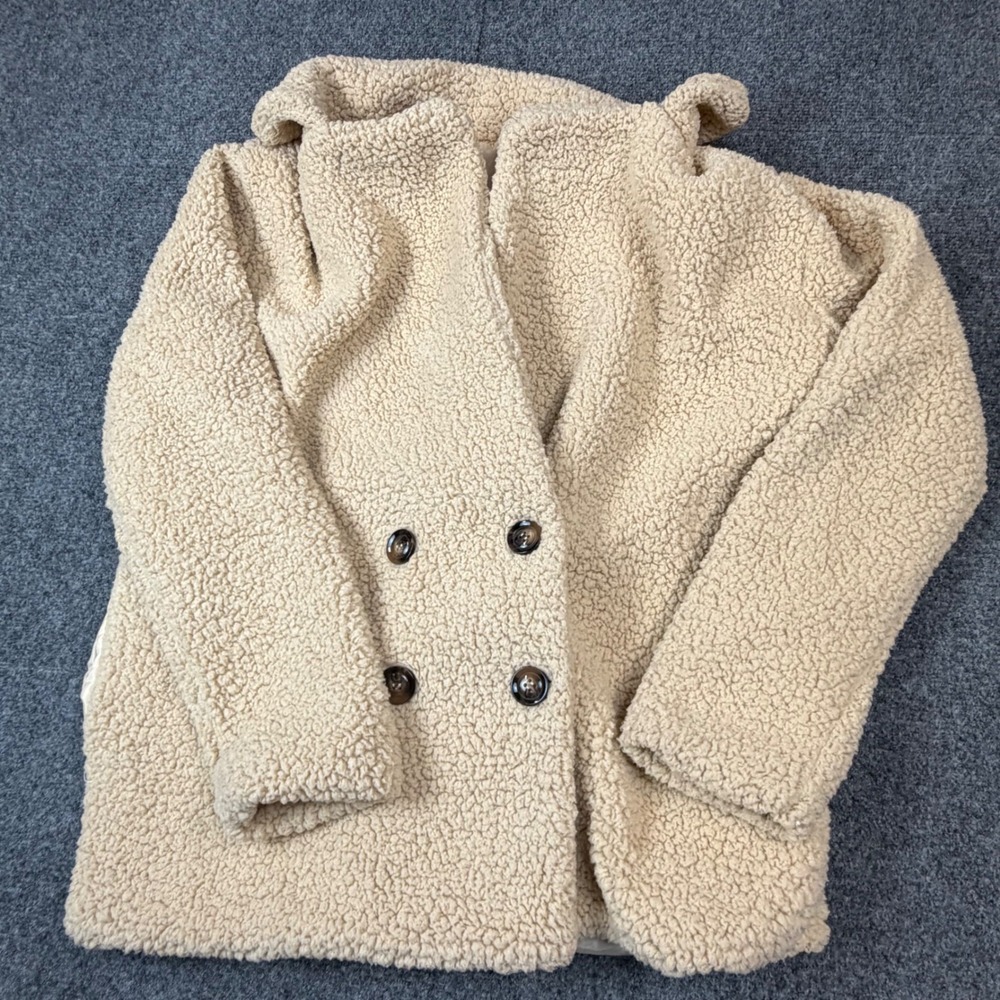 Women's Size Small Cream Beige Faux Shearling Teddy Coat Double Breasted Small